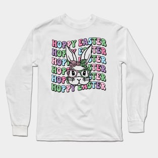 Hoppy Easter Retro Bunny Leopard Bow, easter Day, funny easter , easter shirt cool Long Sleeve T-Shirt